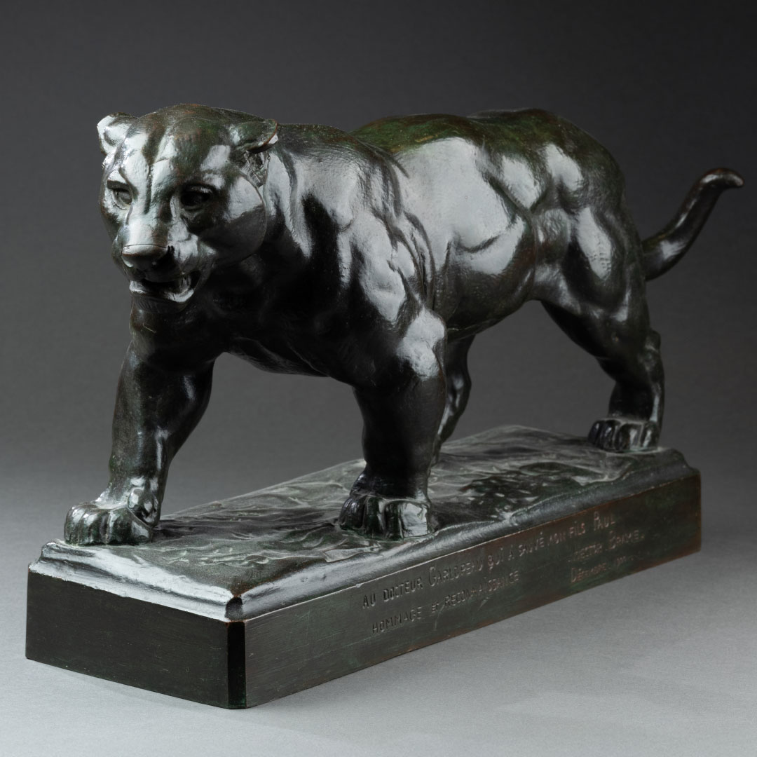 Panthère en marche - Bronze signé Barye