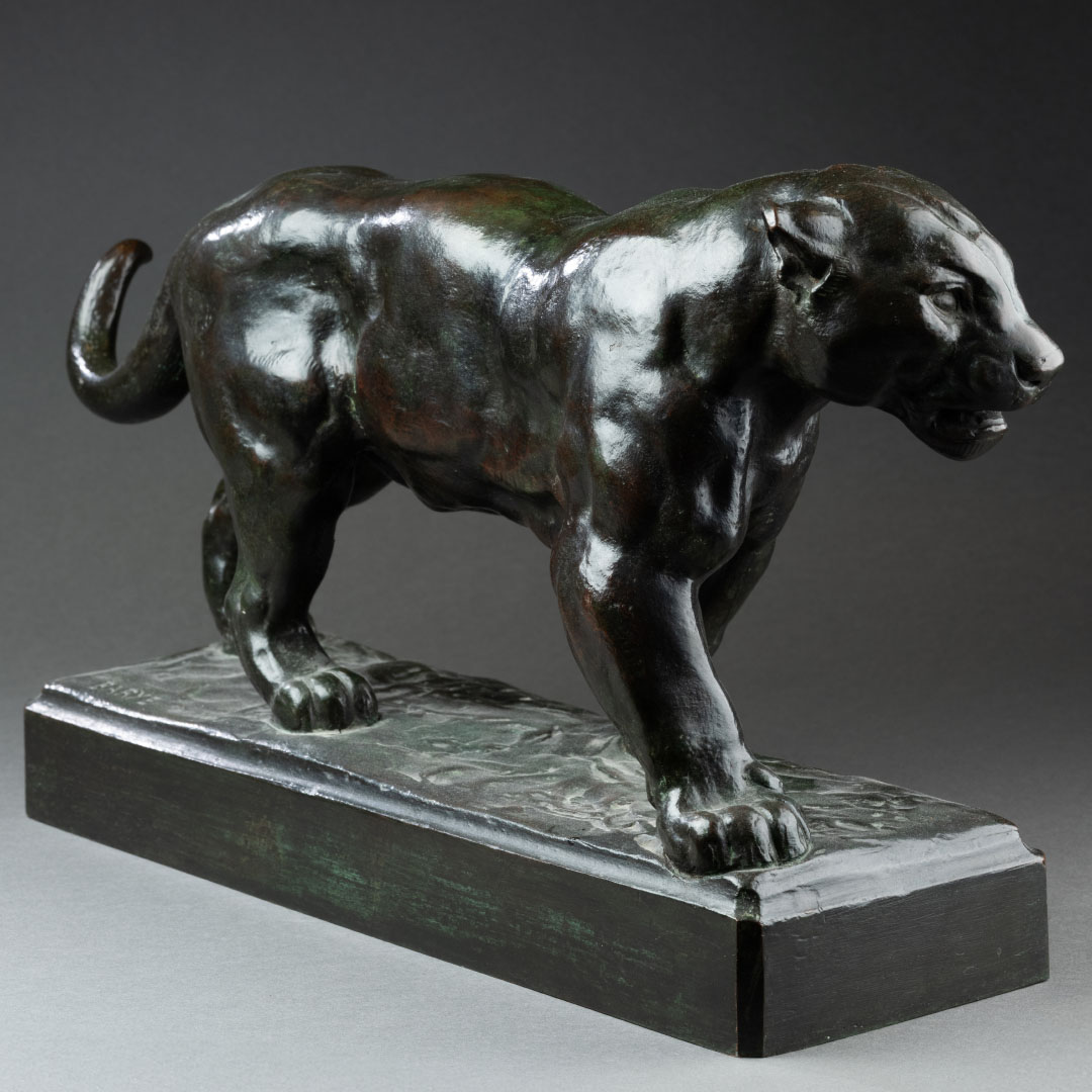 Panthère en marche - Bronze signé Barye