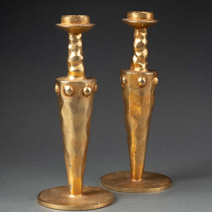 Paire de chandeliers en bronze doré - Milieu du XXème siècle