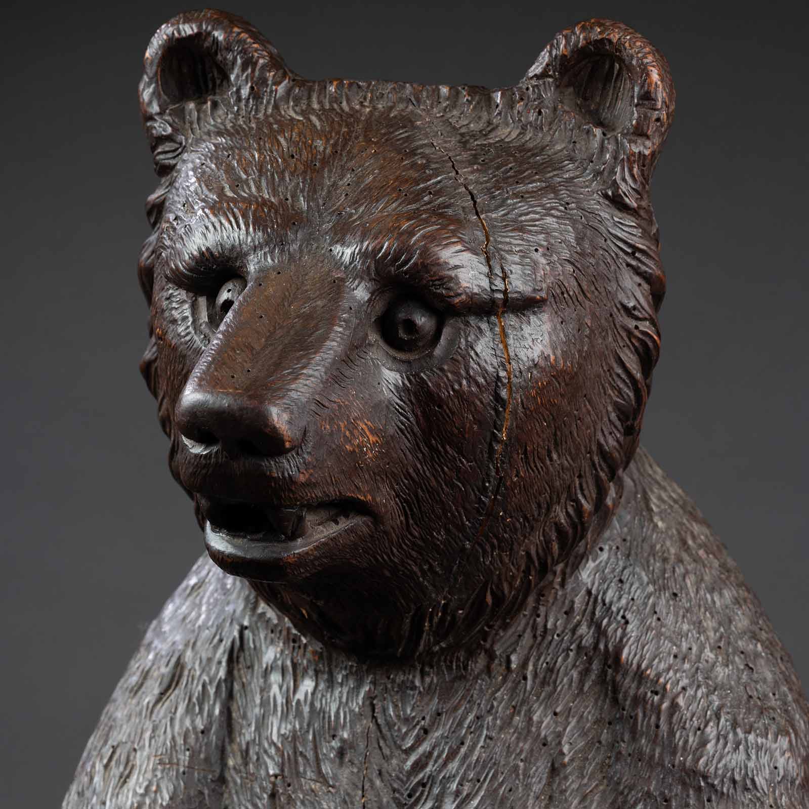 Grande sculpture d'ours en bois sculpté