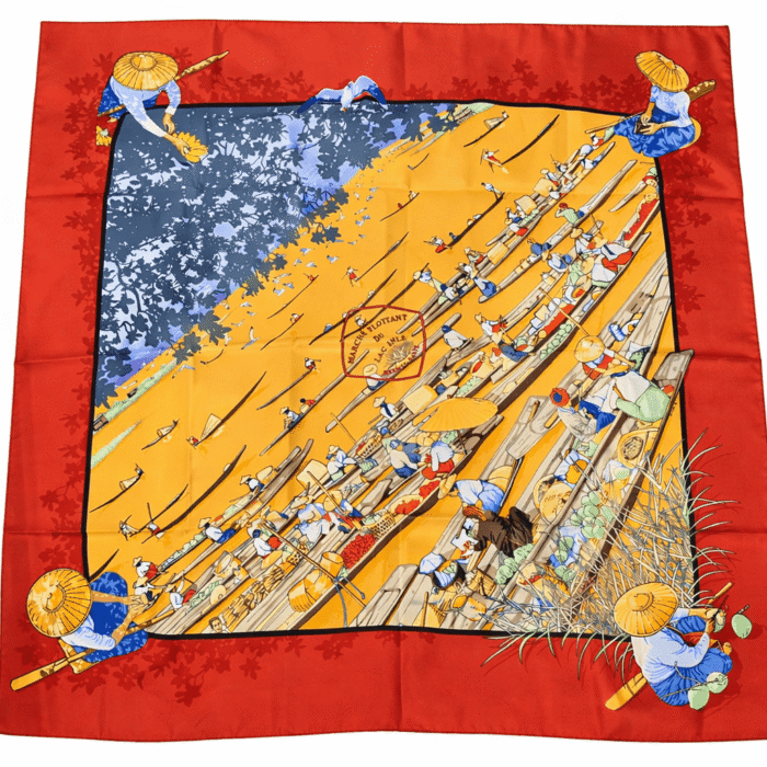 Carré Hermès : Modèle "Marché flottant sur le lac Inle"