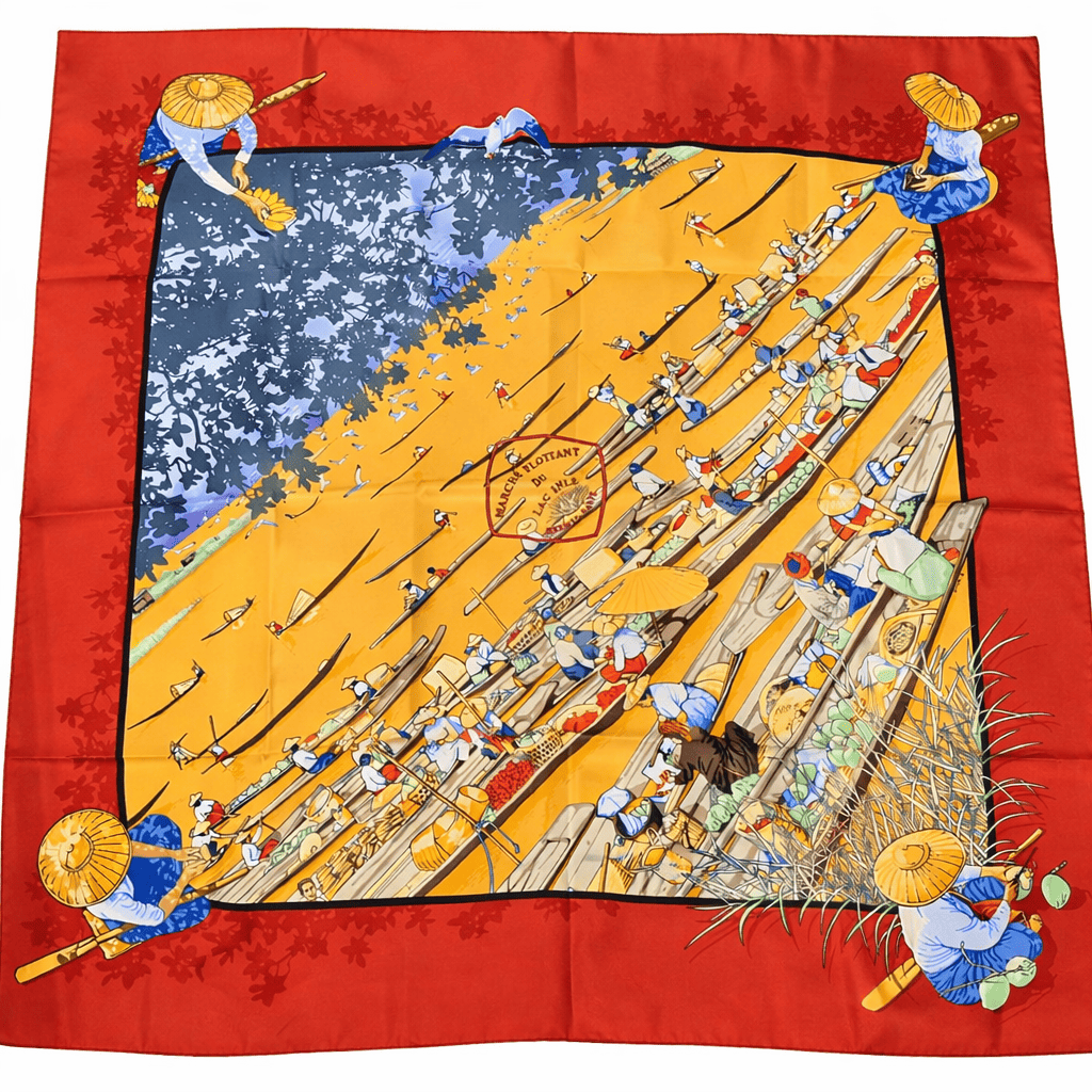 Carré Hermès : Modèle "Marché flottant sur le lac Inle"