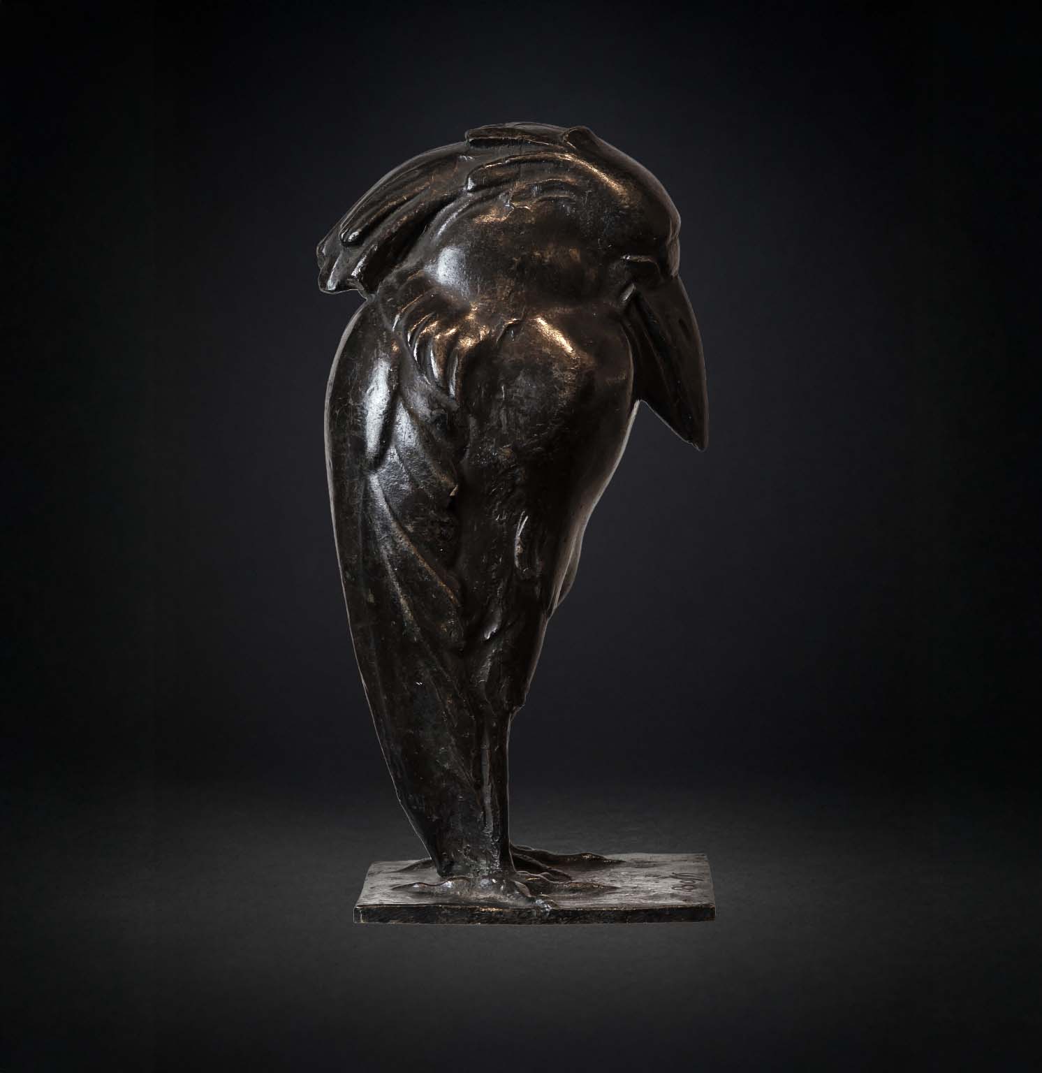 Sculpture en bronze patiné – Oiseau stylisé signé A. Bossi