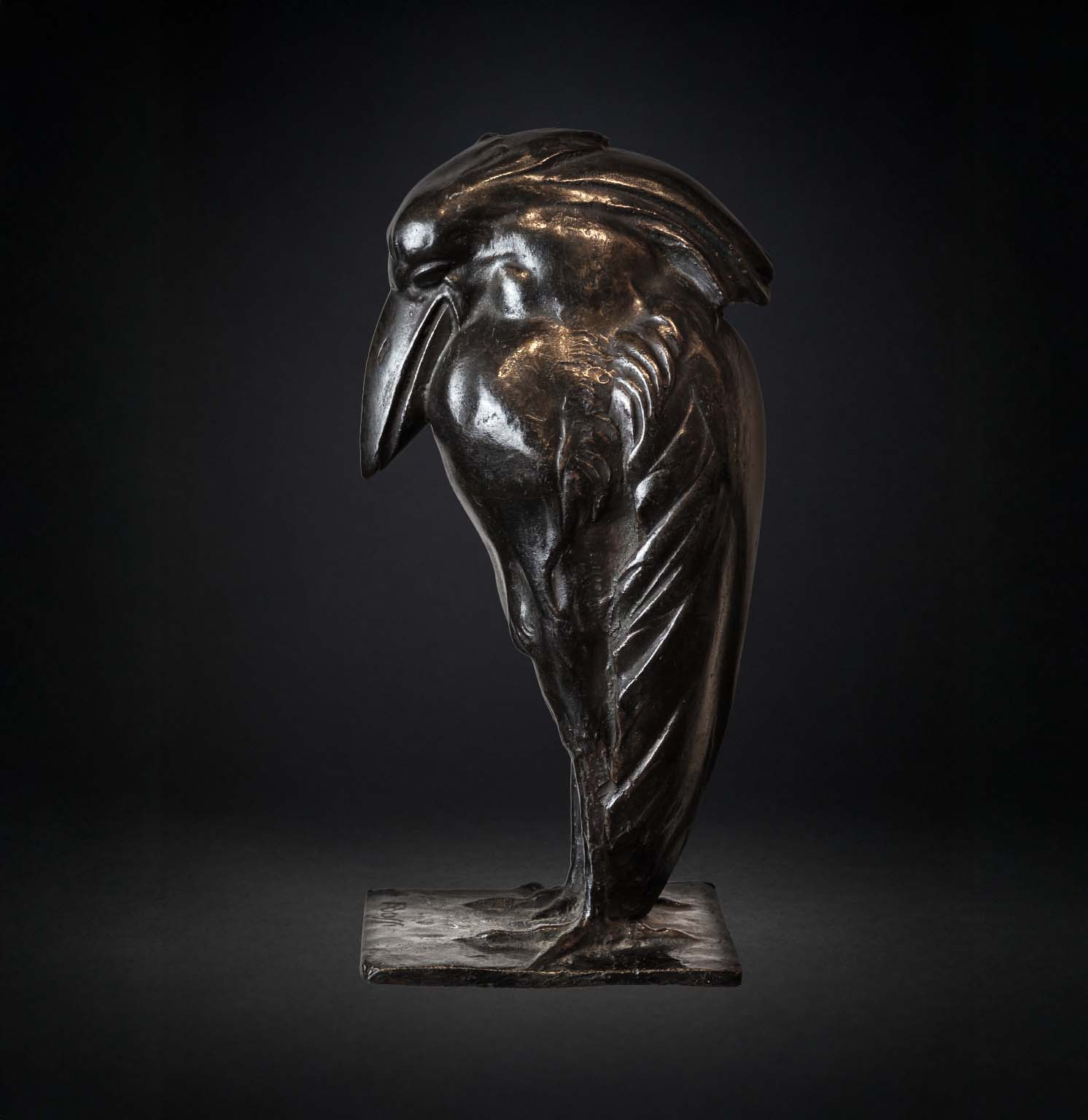 Sculpture en bronze patiné – Oiseau stylisé signé A. Bossi