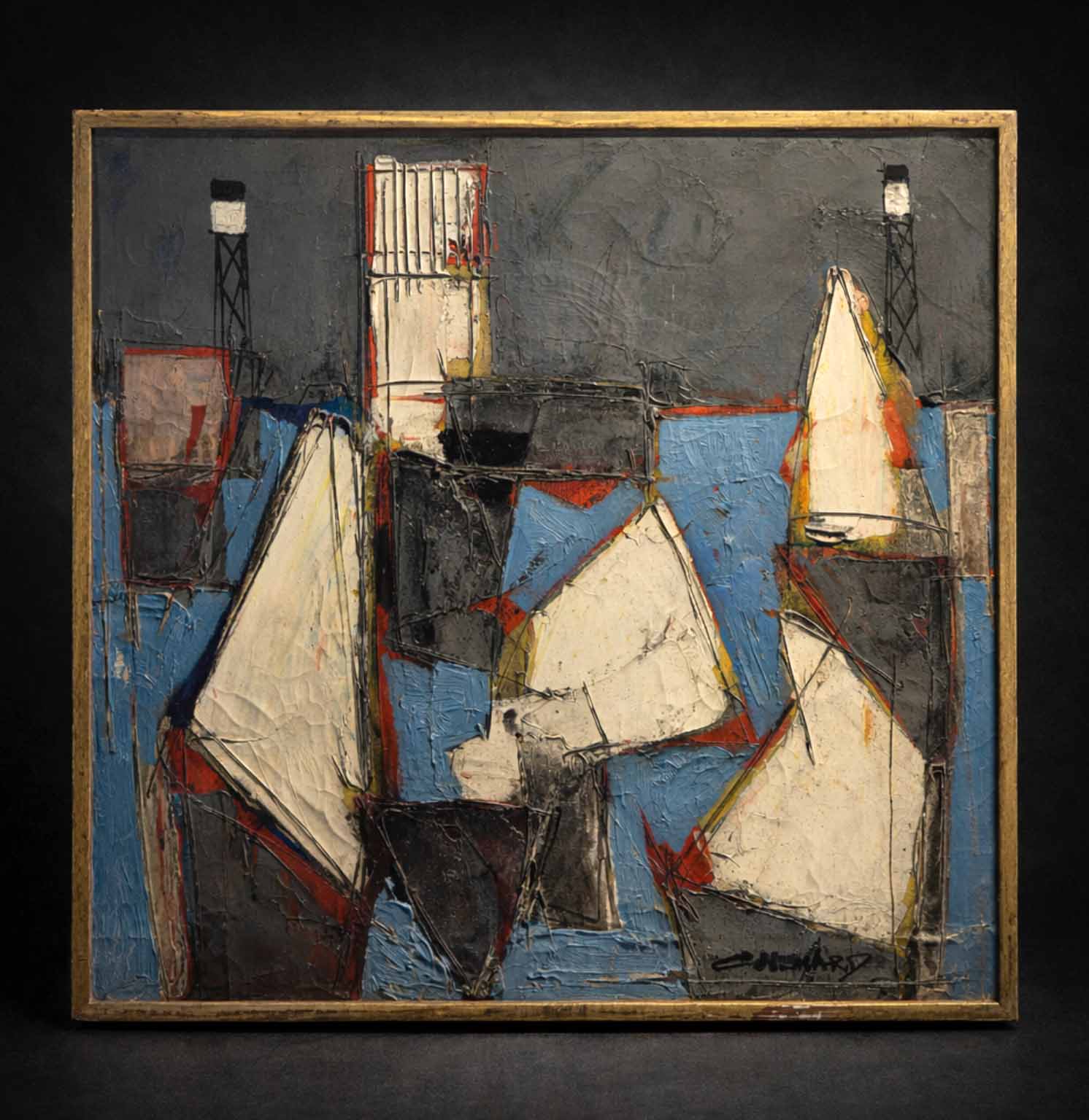 Huile sur toile - "Vue d'un port" signée Claude Vénard (1913–1999)