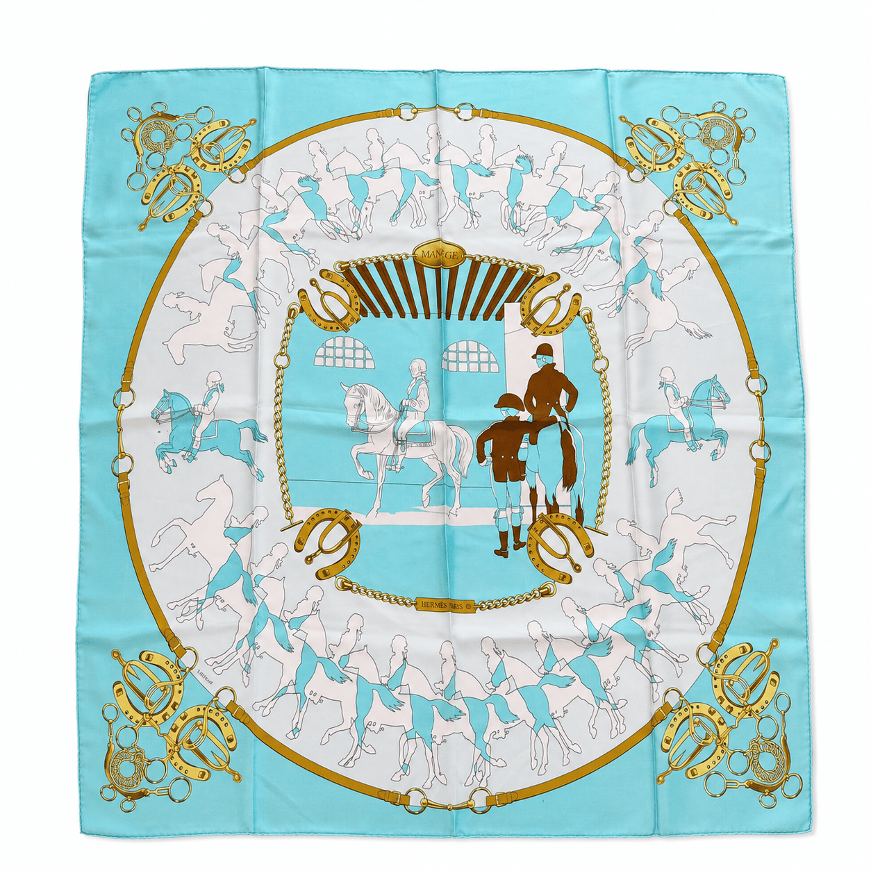 Carré Hermès Vintage "Manège" (turquoise)